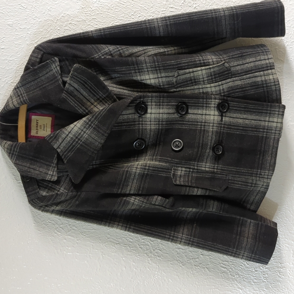 Old Navy Grey Plaid Pea Coat